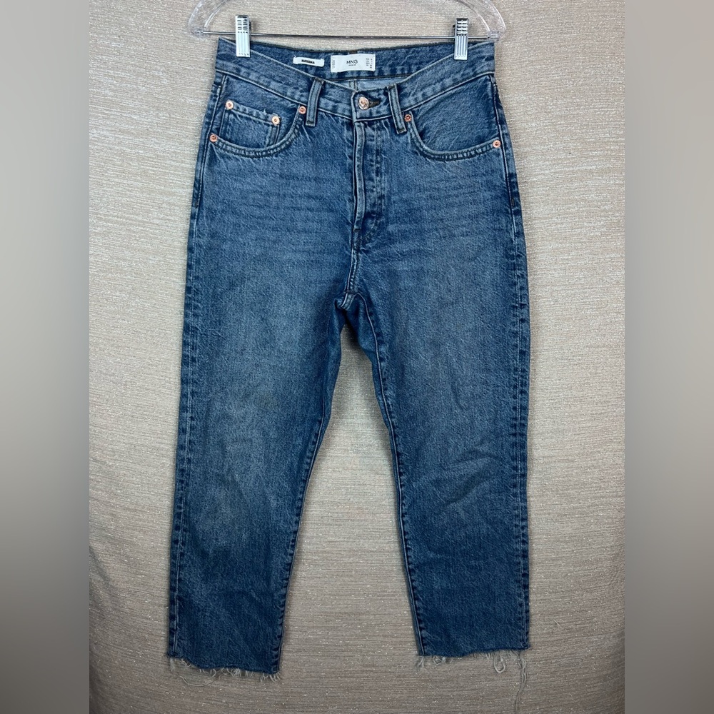 Mango MNG Havana Button Fly Raw Hem Straight Leg Denim Jeans Size 6 / 29w